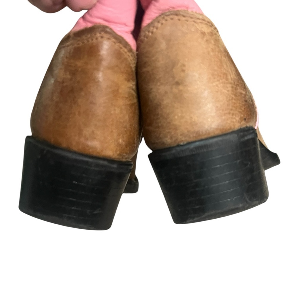Old West girls pink and brown leather western cowboy cowgirl boots - Picture 5 of 11